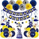 Graduation Decorations, 2023 Grad Party Supplies Blue Yellow CONGRATS GRAD Banner Hanging Swirls Tis