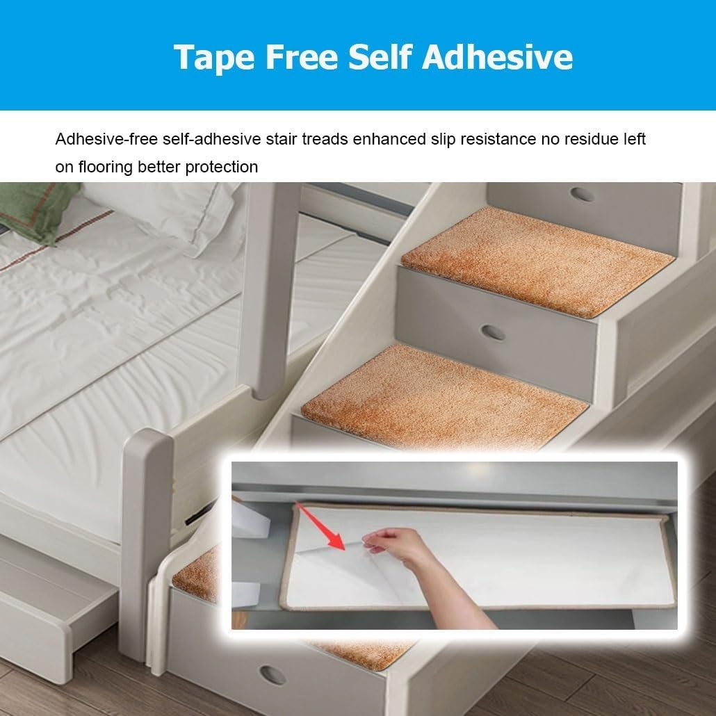 1-15 Pcs Bunk Bed Stair Tread Carpet Non Slip, Indoor Self Adhesive Dormitory Straight Ladder Mats, Kids Low Loft Twin Bed Side Ladder Rugs Step Cover Blanket(Gary1,1Pc 40x28x2cm)