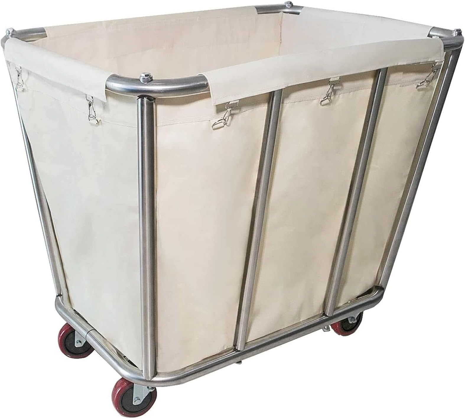 Basket Bulk Truck Commercial,Large Stainless Steel Laundry Trolley Cart with Wheels - Heavy Duty Rolling Laundry Cart for Industrial/Home，350L/9.9 Bushel,35.4" Lx25.6 Wx31.5 H (Beige)