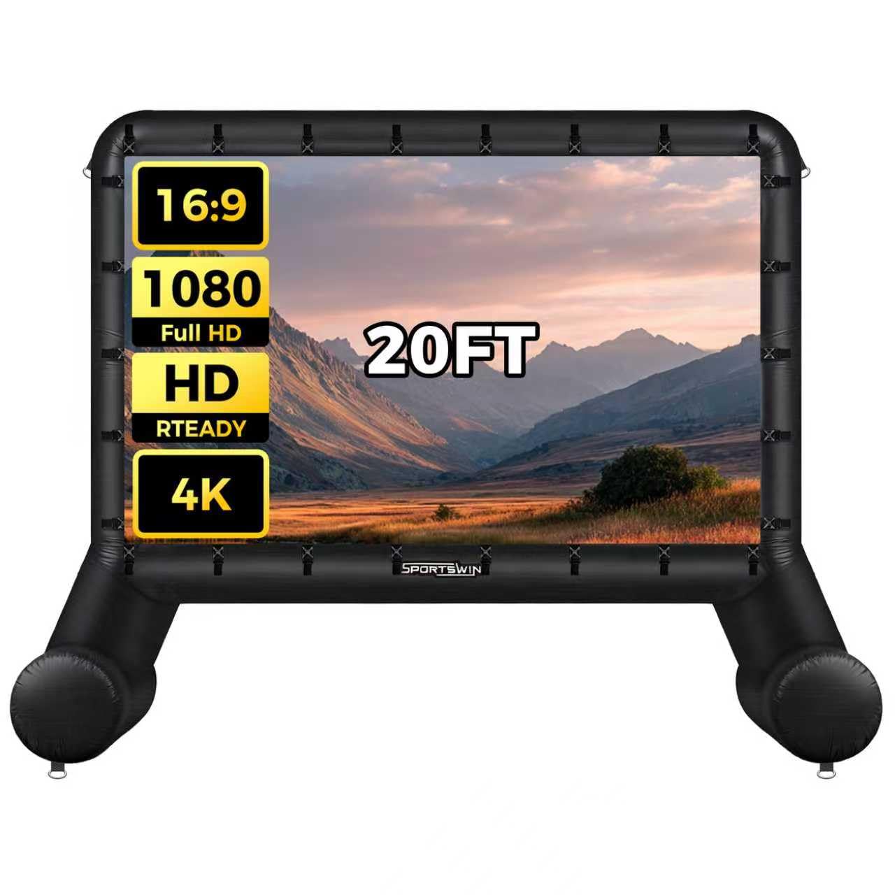 SPORTSWIN 20FT Inflatable Outdoor Movie Screen, Blow up Projector Screen Outdoor with air Blower, Movie Screens for Backyard with one Piece Design,