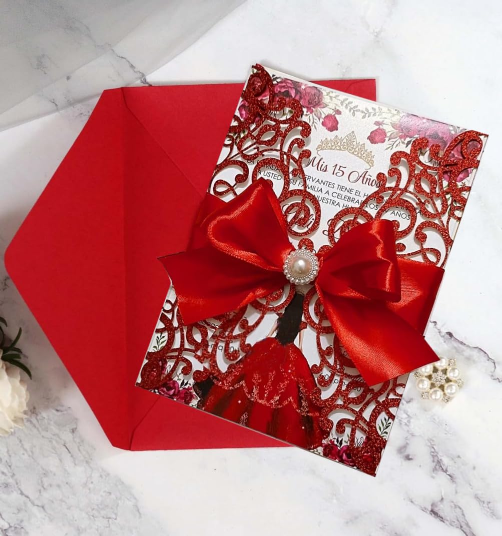 50sets Exquisite Glitter Red birthday party wedding invitation