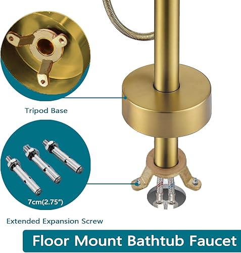 Miniatura 5 de SATICO Grifo de bañera independiente de níquel cepillado FF034BB para baño de una sola manija con grifo mezclador de ducha de mano con boquilla