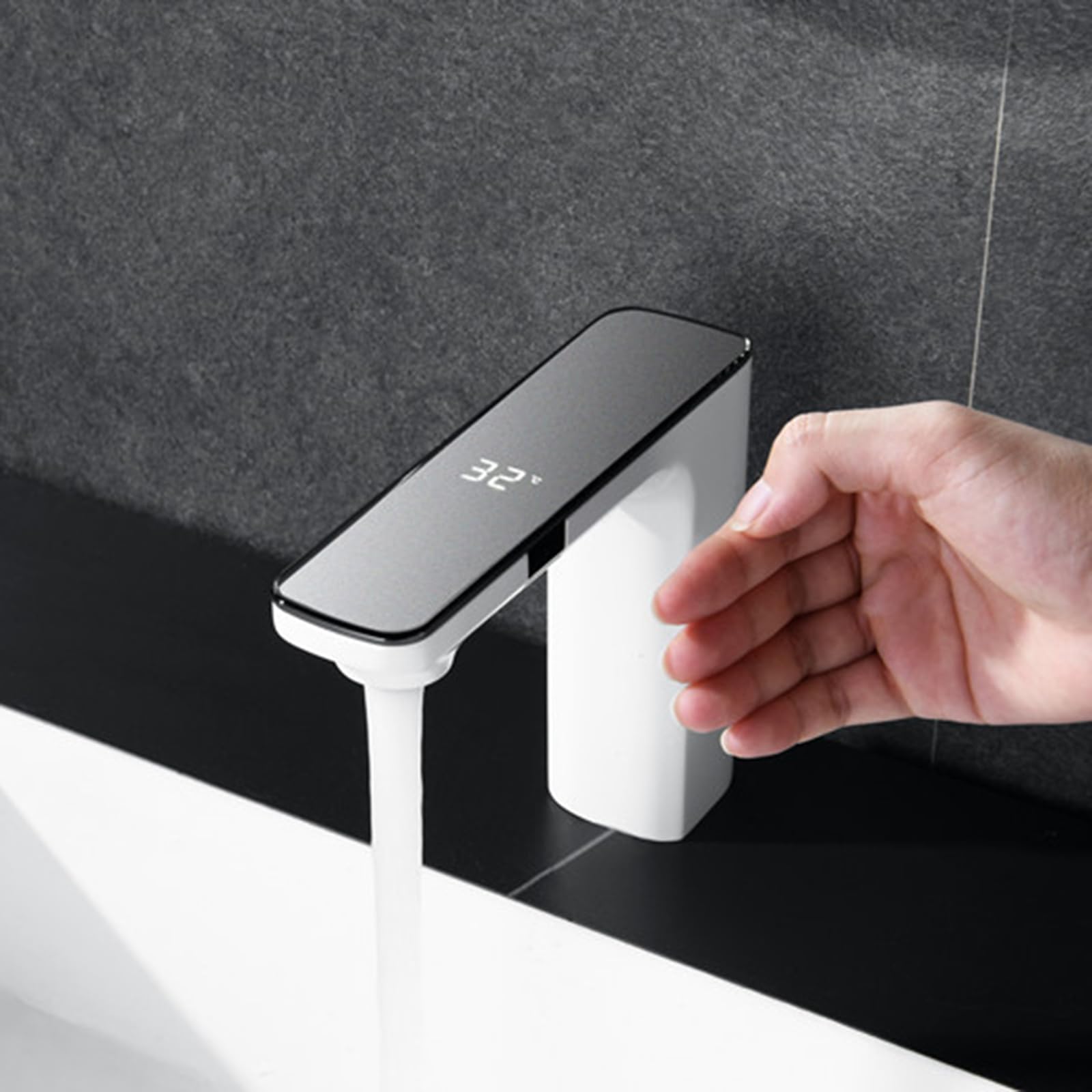 ZYCHSJXA Sensor Faucet Basin Taps Touchless Bathroom Hot and Cold Mixer Tap Brass,White