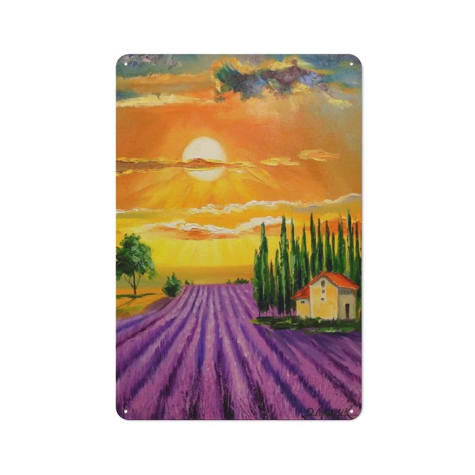 Junmoney Lavender Field At Sunset Retro Metal Wall Sign 30X20cm With For Home Bar Wall, A Housewarming Gift For Hosts Who Enjoy Retro Interiors