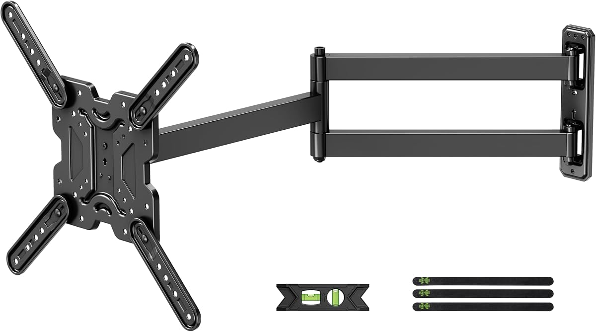 USX MOUNT Soporte de pared para TV de brazo largo para la mayoría de televisores de 32 a 65 pulgadas, soporte de TV de extensión de 29 pulgadas de largo giratorio e inclinable, soporte de pared de esquina de movimiento completo para TV compatible con Max VESA 400 x 400 mm, hasta 80 lbs