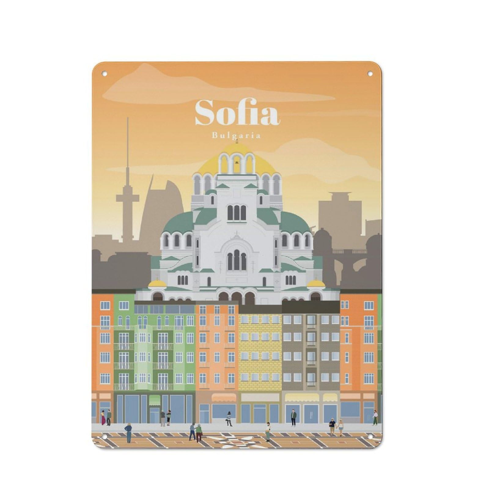 Junmoney Travel To Sofia Shop Front Style Bistro Metal Sign 40X30cm, Cafe Wall Decor For Tea Room, Shop Wall Or Breakfast Area