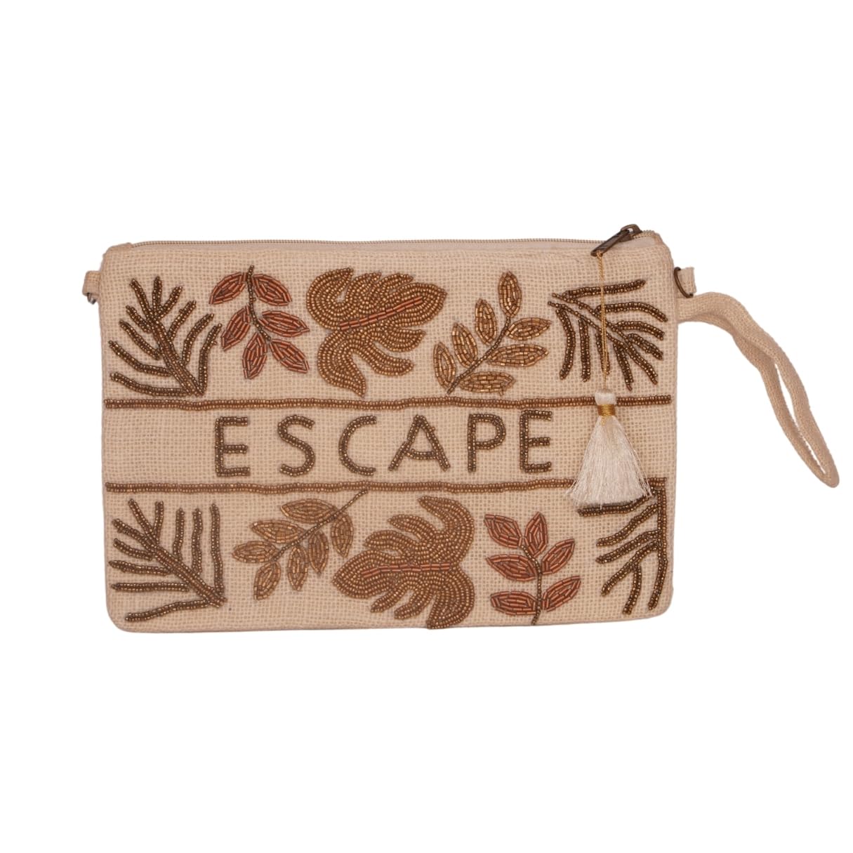 ESCAPE Embroidered Jute Pouch – Tropical Leaf Design-picture-50