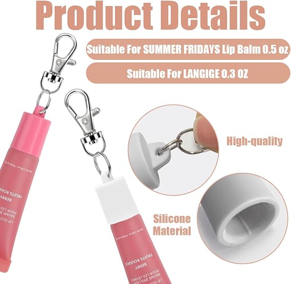 4 PCS Keychain Cap Compatible with sum-mer fri-days 0.5 oz lip oil, Portable Holder Charm Keychain Cap for Lip Balm