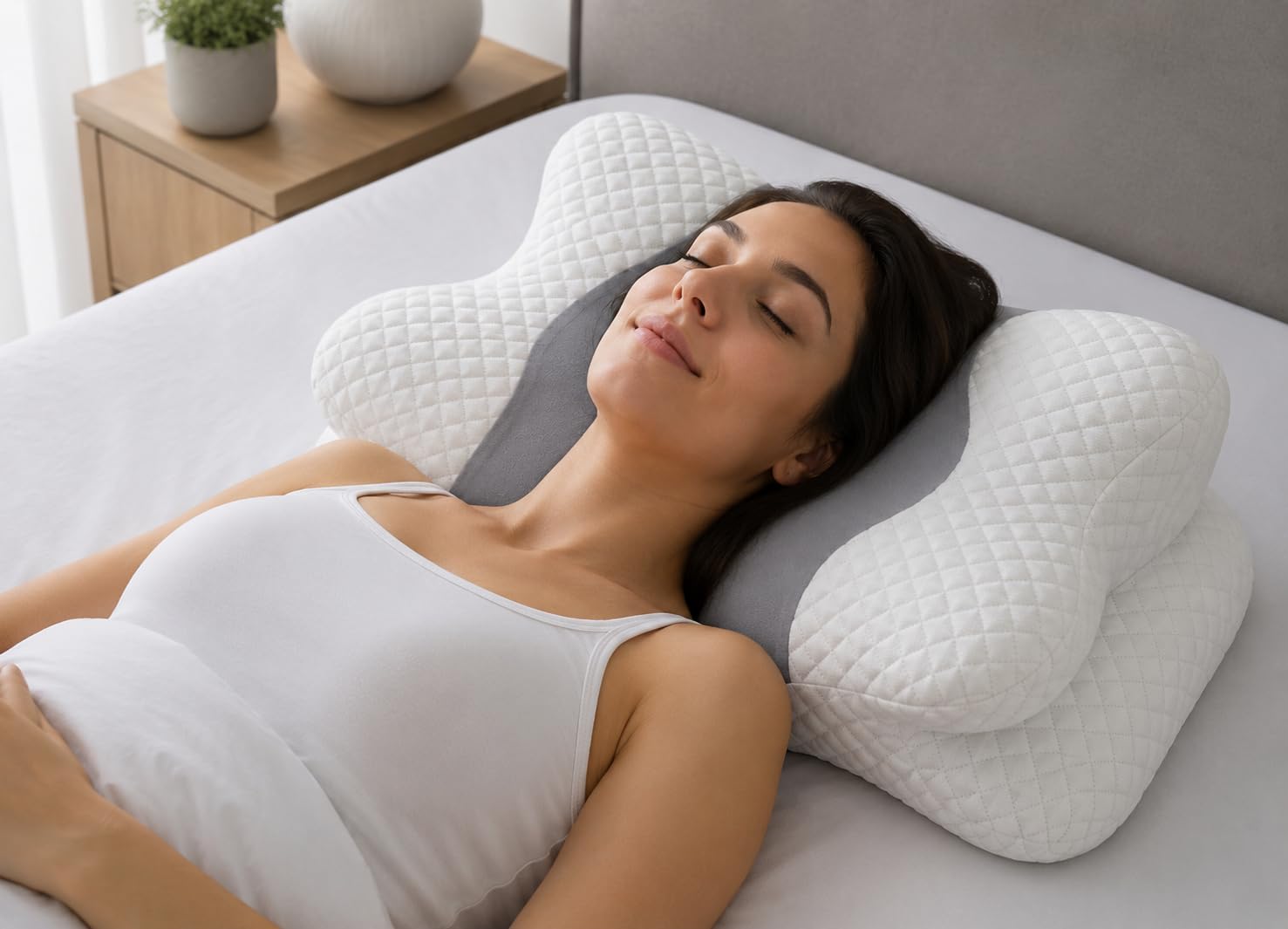 Guanciale Cervicale Memory Foam Dragonfly 40x60 H13, Cuscino Ergonomico Sagomato per Collo e Spalle, Federa Jacquard Sfoderabile e Lavabile, Supporto Braccia e Testa, Made in Italy