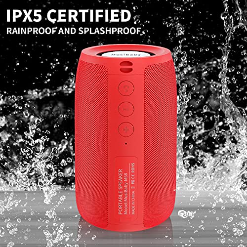 Image of Musibaby M68 Small Rechargeable Speaker, Dual Pairing, Red | Portable, small and compact with USB playback, AUX input, FM radio, TF card playback, up to 24H and dual pairing.