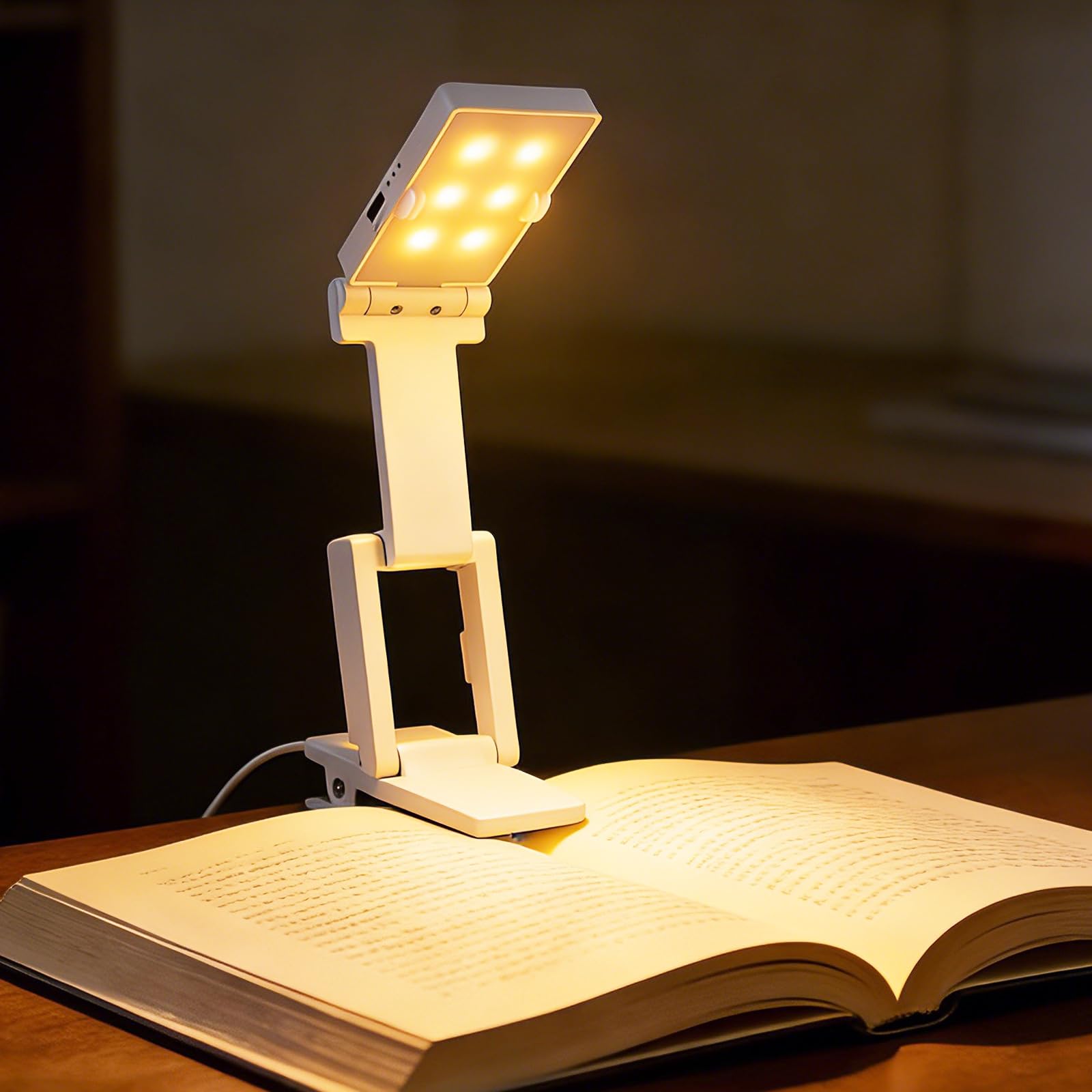 Lychico LED Rechargeable Book Reading Light, 12 Eye-Caring LEDs, 80Hrs Runtime, 3 Color Modes & Stepless Dimming, Clip-on Book Light for Bed, Kindle, Desk