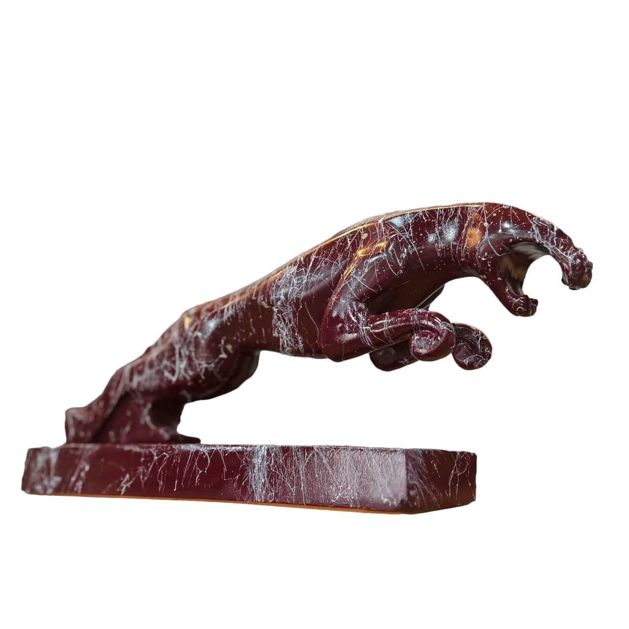 Estatua de jaguar rojo 17 pulgadas: arte minimalista tallado a mano para salones exclusivos