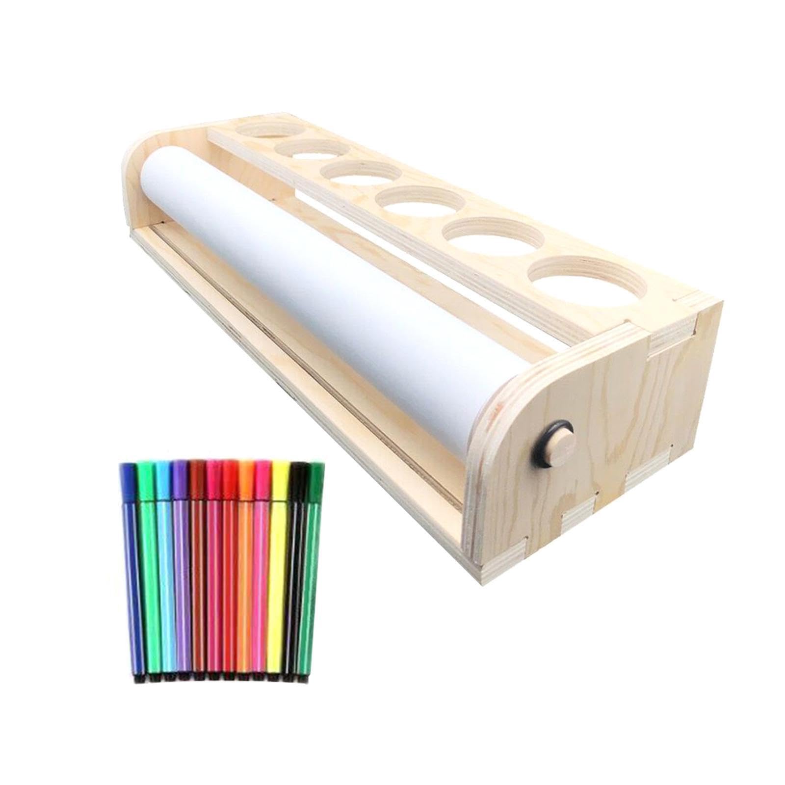 dijiusidy Porta rotolo di carta da disegno per bambini in legno leggero, | montare e con funzionalità di organizzazione, dispenser per rotoli di carta da regalo, per dipingere decorazioni da parete
