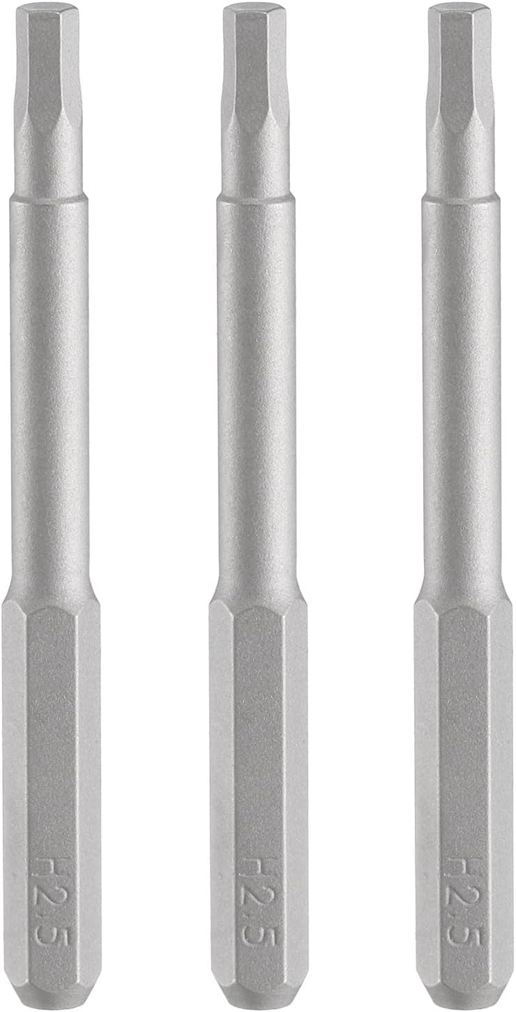HARFINGTON 3pcs H2.5 Hex Screwdriver Bit 5/32" Hex Shank 45mm/1.77" Length Magnetic Hexagon Head S2 Steel Screw Driver Bit