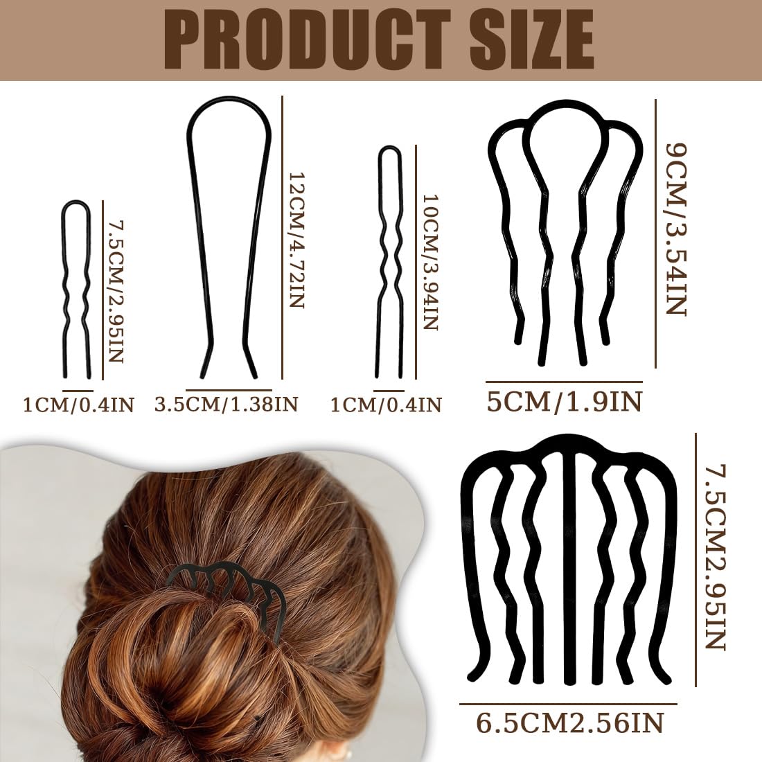 5 Piezas Peine Lateral del Pelo del Metal, Horquillas para el Cabello para Mujer, Peinetas para el Pelo, Peine Lateral, Pasador Francés, Peine de Diapositivas para Mujeres y Niñas, 3 Tamaños
