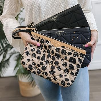 TWELVElittle Companion Diaper Pouch 2.0, Quilted Travel Pouch, Machine Washable Zippered Clutch for Diaper and Baby Essentials Leopard