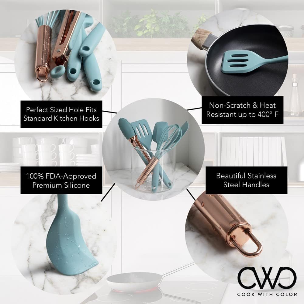 COOK WITH COLOR 12 Piece Mixing Bowl with Lids and 5 Piece Mini Kitchen Utensil Bundle