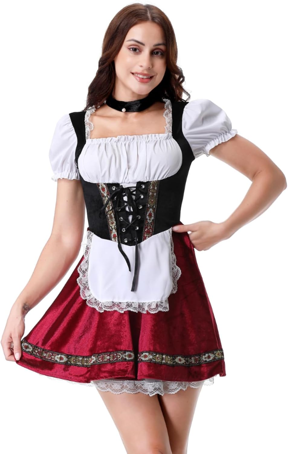 Womens Oktoberfest Costume, German Dirndl Dress Traditional Bavarian Costume Beer Carnival Outfit Slim Fit