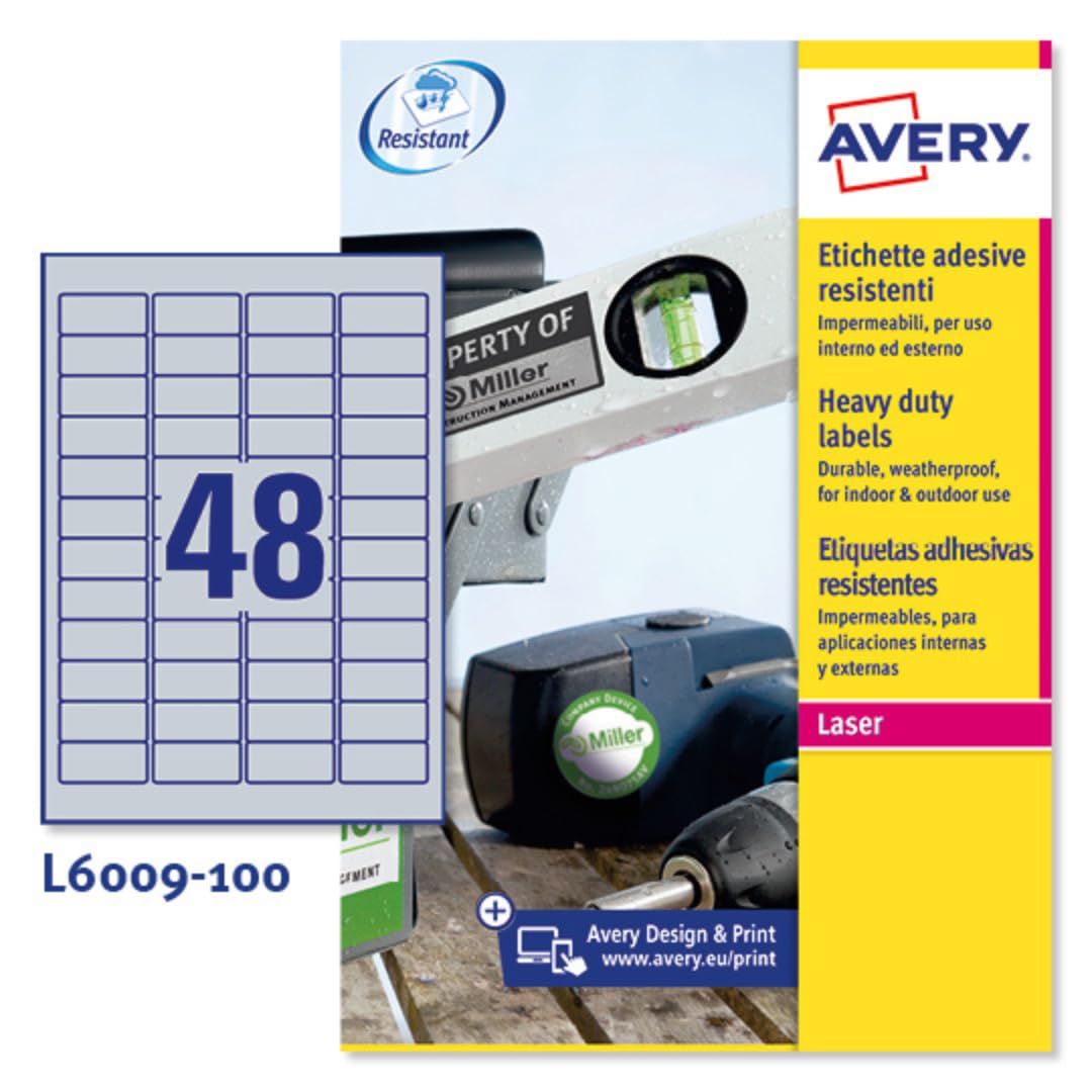 Avery-Zweckform Typenschild-Etiketten L6009-100 (45.7 mm x 21.2 mm),plata, 4800 St, Permanent ha