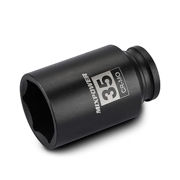 MIXPOWER 1/2" Drive Deep Impact Socket, CR-MO, 35mm, 6 Point, Axle Nut Impact Grade Socket for Easy Removal