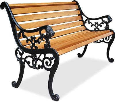 Outdoor Terrace Garden Benches, Heavy-Duty Park Bench with armrests and backrest, Patio Loveseats with cast Iron Frame and Weather Resistance Solid Wood slats, for Garden Backyard Lawn Porch