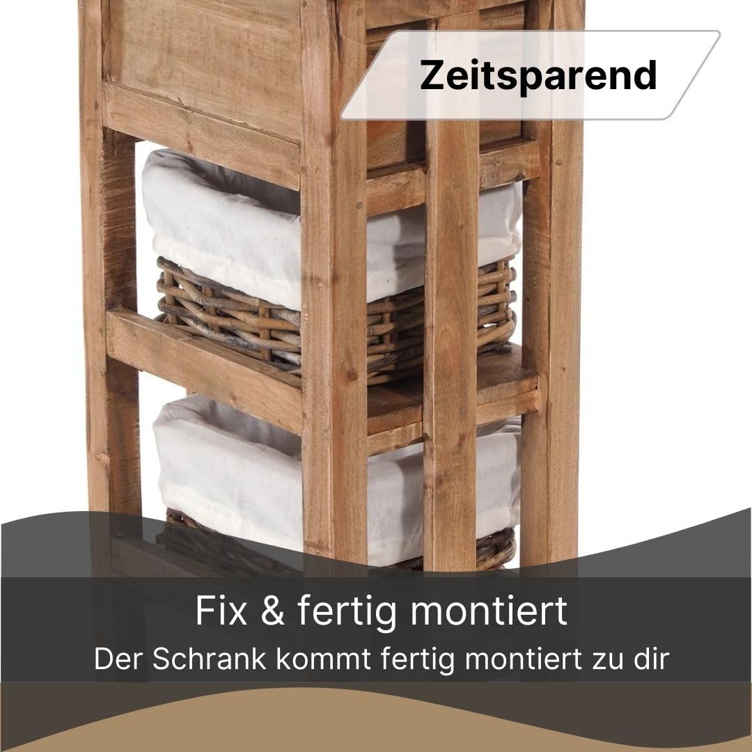 DESIGN DELIGHTS TELEFONTISCH Tower | 70x38x28cm (HxBxT), Holz Flurtisch Recyclingholz, mit 2 Rattan Körben und Schublade | Beistelltisch, Flurtisch