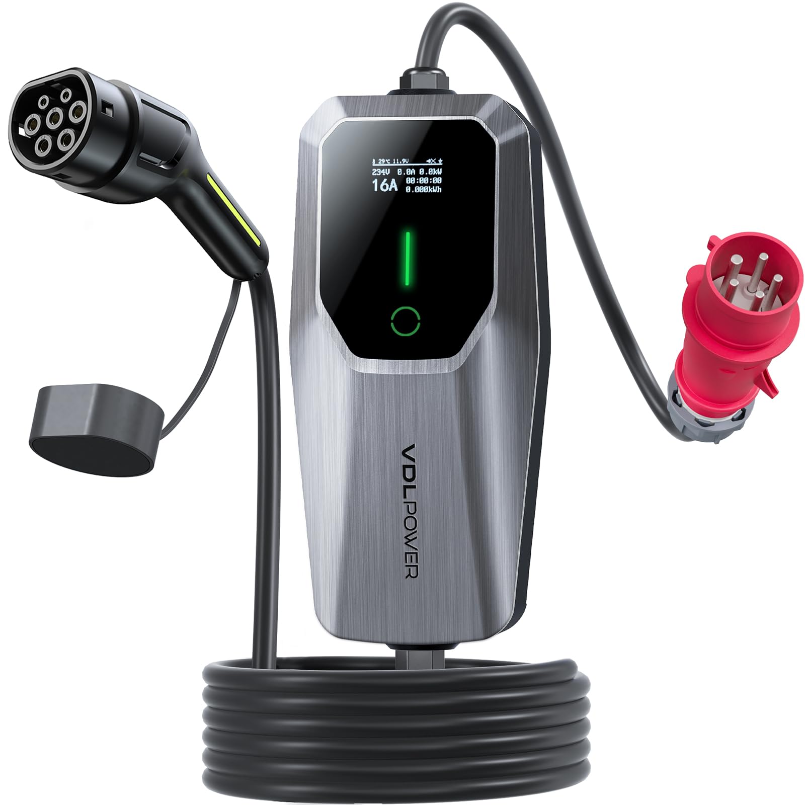 Chargeur Voiture Electrique,11KW EV Chargeur Type 2,Câble Type 2 Schuko,Courant réglable [3-phasé][6-16A],Câble de Charge 5M,IP65 étanche,Temps de Charge réglable[30Min-5H]