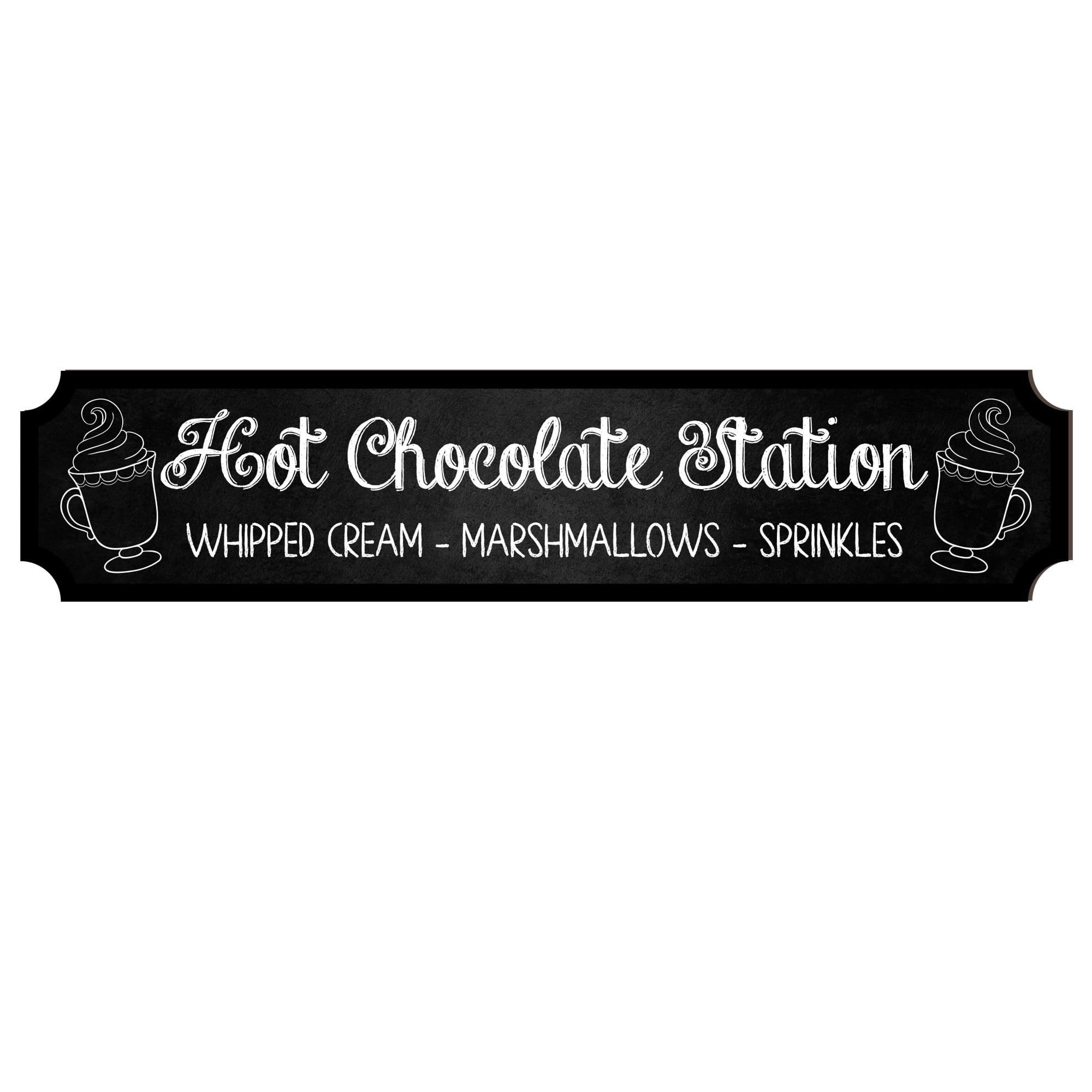 "Hot Chocolate Station Sign - Handmade Chalkboard Style Plaque for Kitchen Decor, Personalised Indoor Outdoor Use, Gift for Hot Cocoa Lovers (Mdf Wood Indoor Use Only, Large 440mm x 90mm)