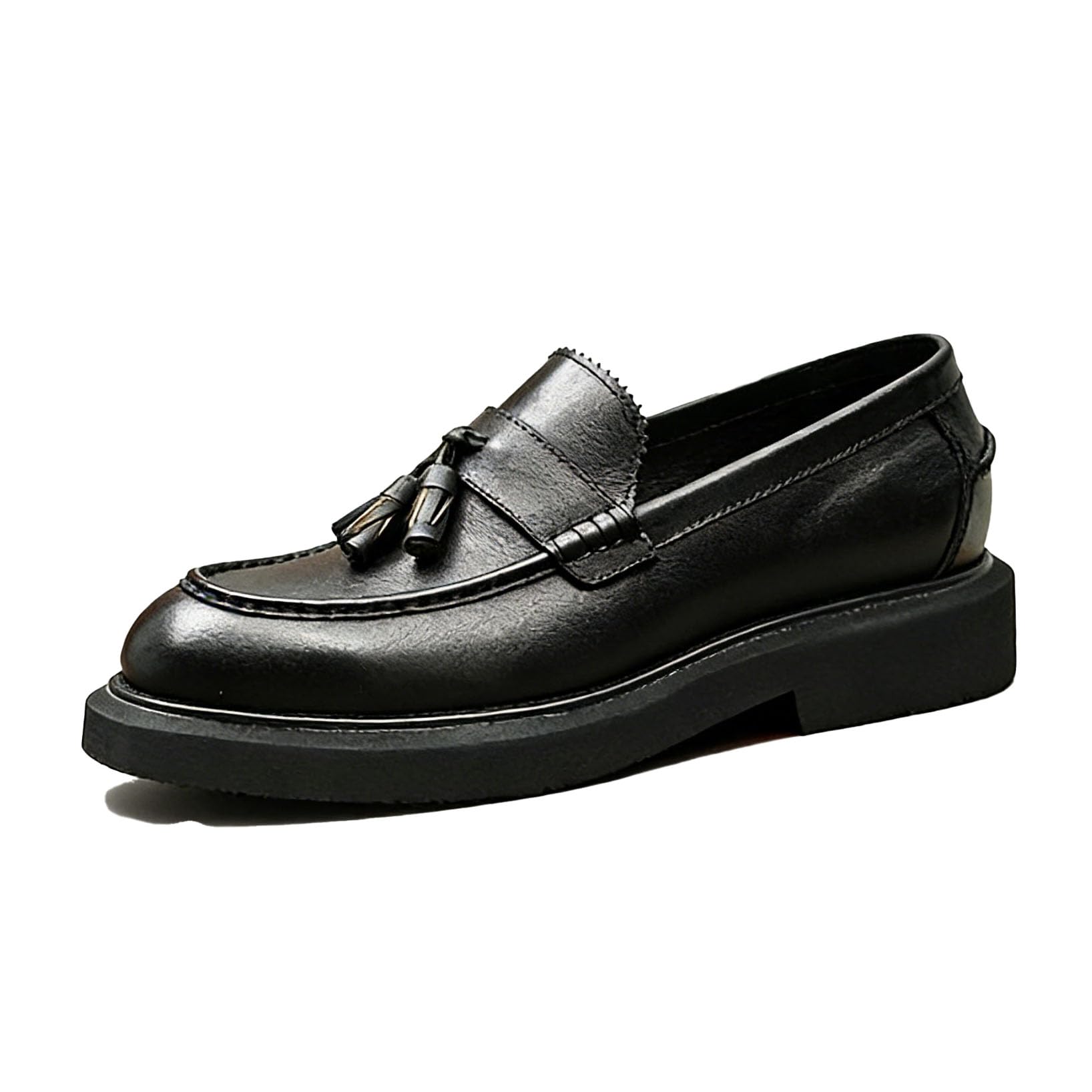 Genérico Mocasines Hombre Sin Cordones Cómodos Zapatos De Vestir De Negocios Punta Redonda con Plataforma Y Tacón Bloque Mocasines con Borlas para Conducir