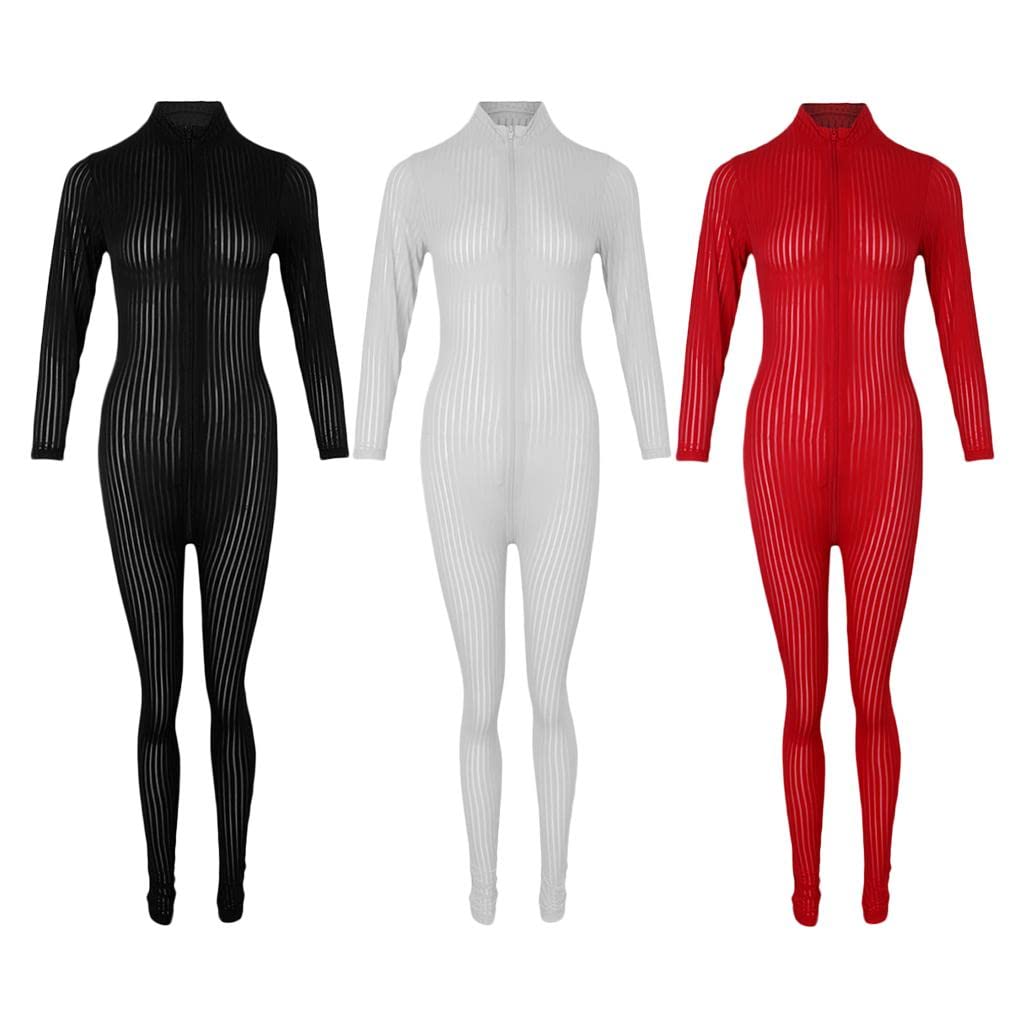 MERISHOPP Open Crotch Jumpsuits Cute Zipper Long Sleeves Catsuit