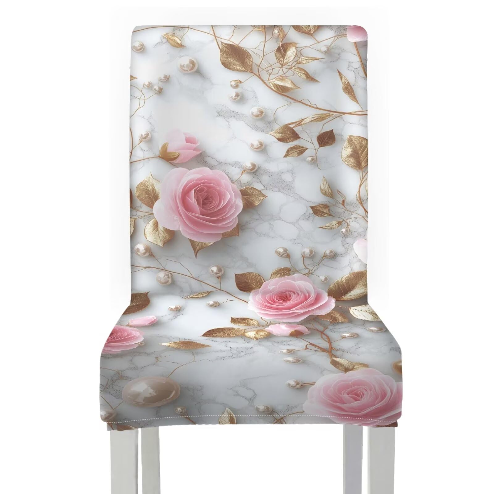 Set di 4 coprisedie elasticizzati con stampa marmorizzata rosa per cucina, sala da pranzo, sedie da pranzo, rimovibili, lavabili, per casa, hotel, banchetti