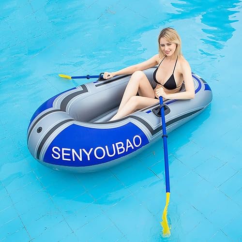 Miniatura 7 de ptlsy Barco inflable, balsa flotante de lago para adultos, balsa portátil para barco de pesca para lago con bomba de mano de remos