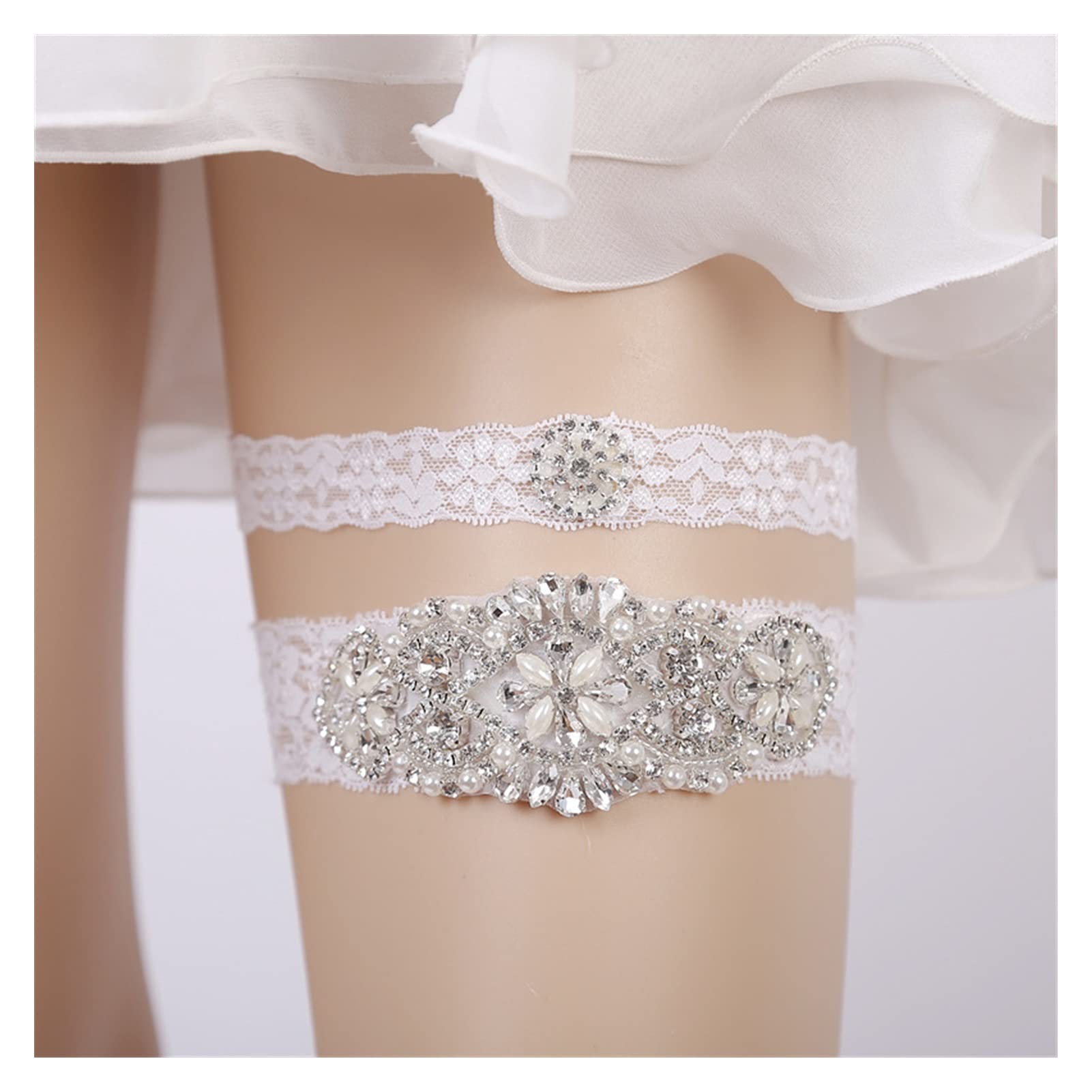 ACiyD Giarrettiera di Pizzo per la Sposa da Sposa Giarrettiera Elastica Fatta a Mano con Fiore di Strass (Colore : Bianco) (Bianco) (Bianco)