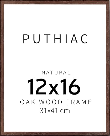 puthiac 12x16 Walnut Oak Wood Picture Frame - Minimalist 12x16 Poster Frame, 12"x16" Picture Frame Wood, Natural Solid Wooden Picture Frames for Wall Art Photo and Prints (1 Pack, Walnut)