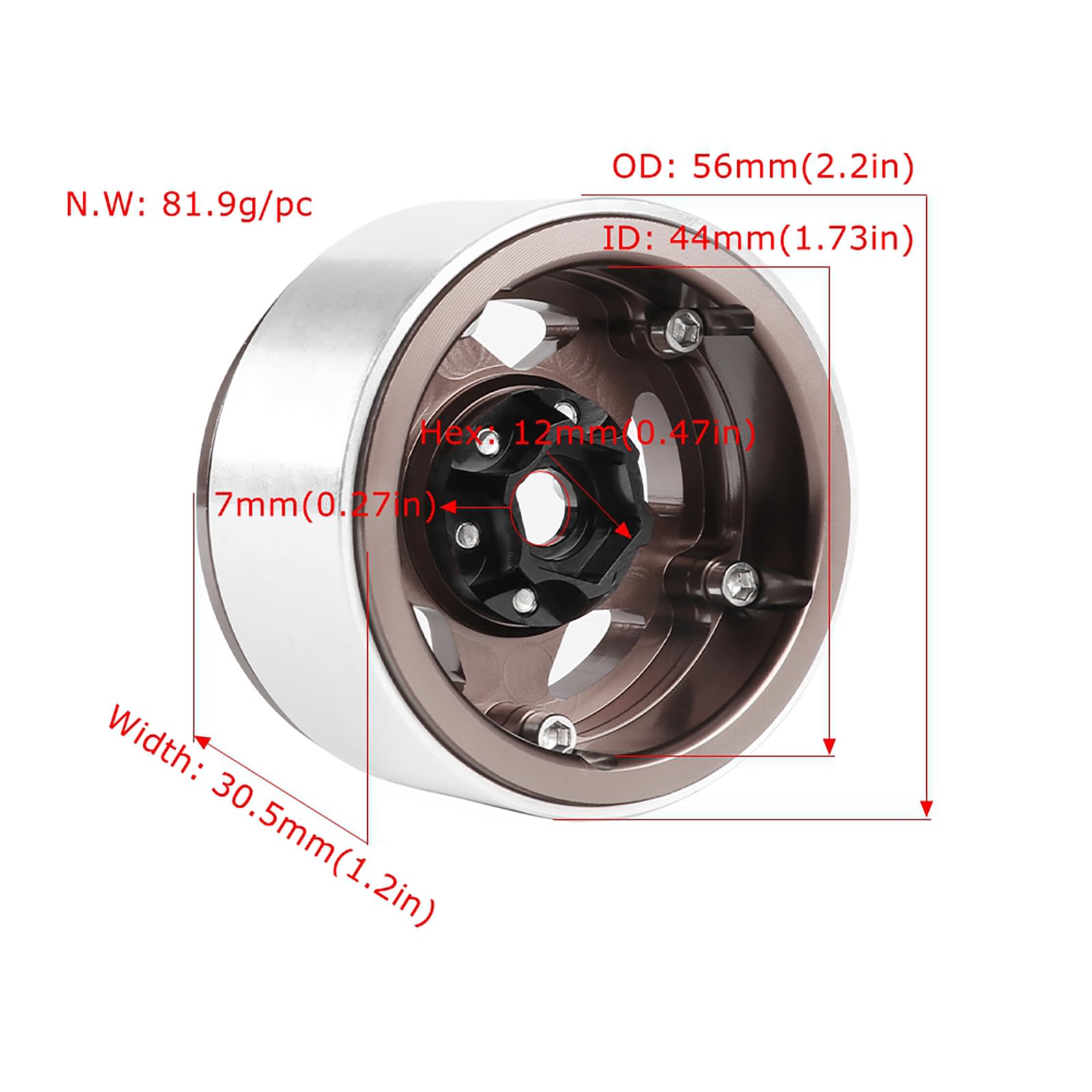 KINGCOO 4PCS 1,9 Zoll Beadlock Felgen 5Spoke Aluminium Metall Rad Felgennabe für 1/10 RC Rock Crawler Auto für Axial SCX10 TRX4 D90 MST VS4-10 Redcat Gen8 Enduro Upgrade Teile Zubehör (Silber)
