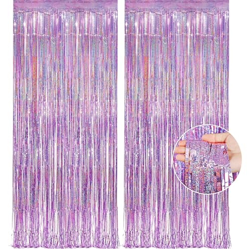 Pink Tinsel Curtain Party Backdrop Streamers - Birthday Decorations | Birthday Decorations for Girls | Princess Birthday Party Decorations |Sleepover Party Supplies for Girls,2 Pack