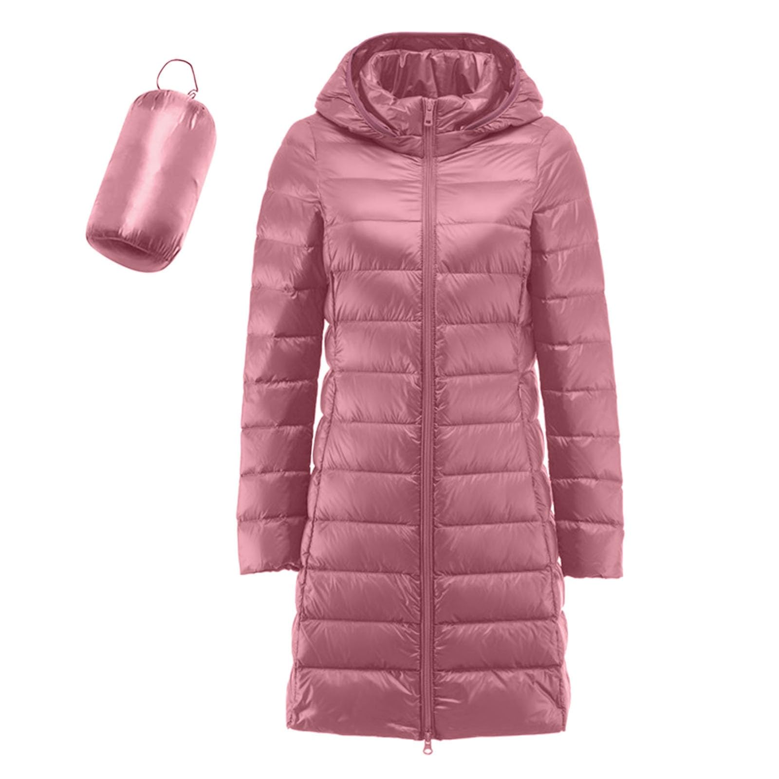 Women's Long Hooded Packable Puffer Jacket Lightweight Winter Coat with Storage Pouch