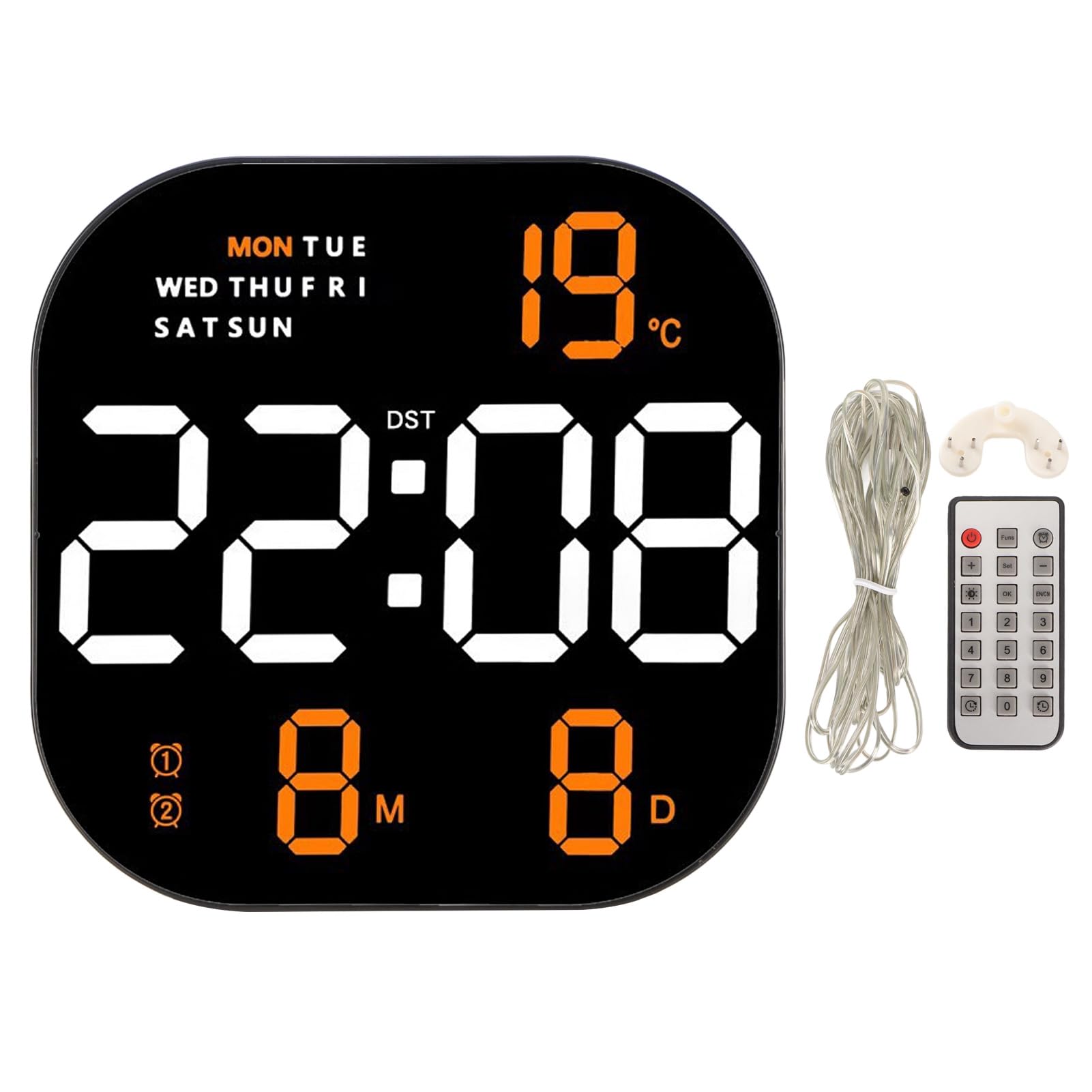 Horloge digitale grand écran LED orange avec télécommande