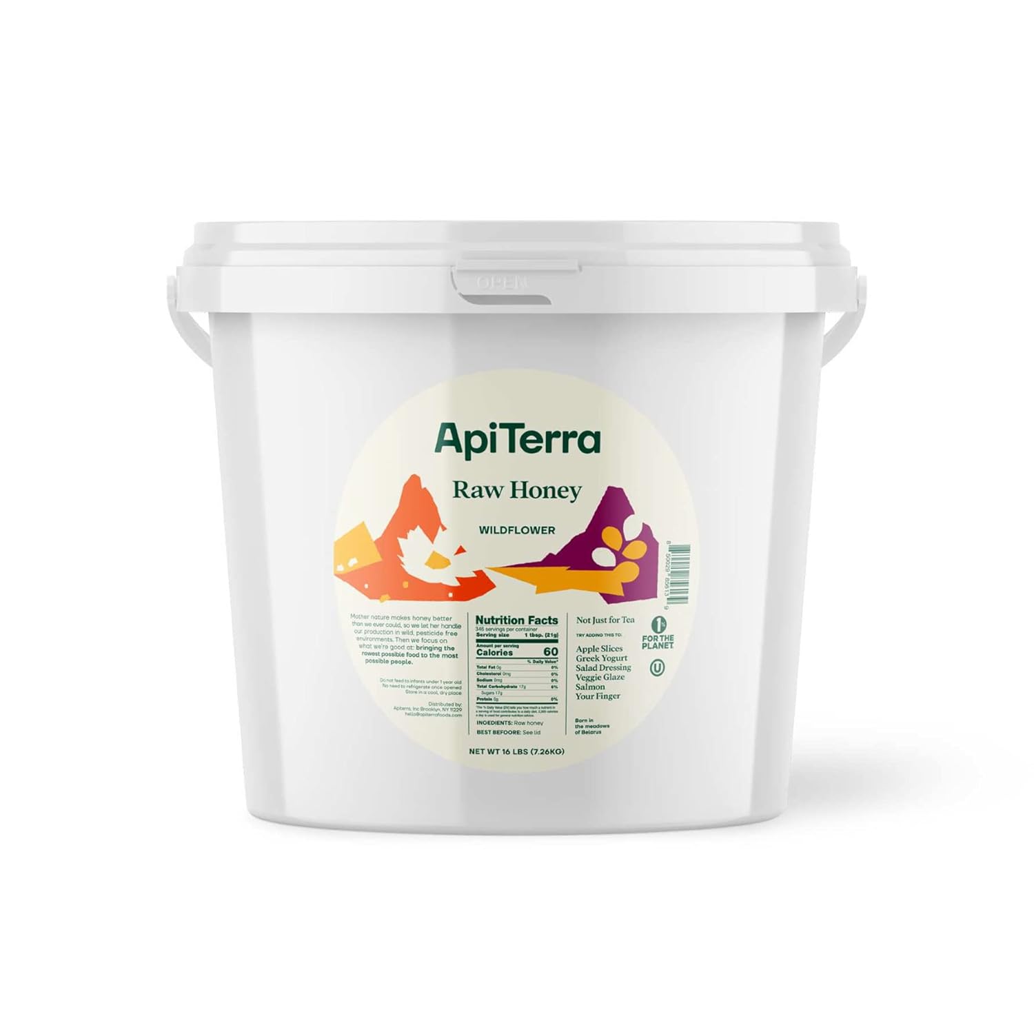 Apiterra - Raw Honey Bulk 8 lbs Bucket Unfiltered Unpasteurized 100% Pure and Natural Wildflower Raw Honey