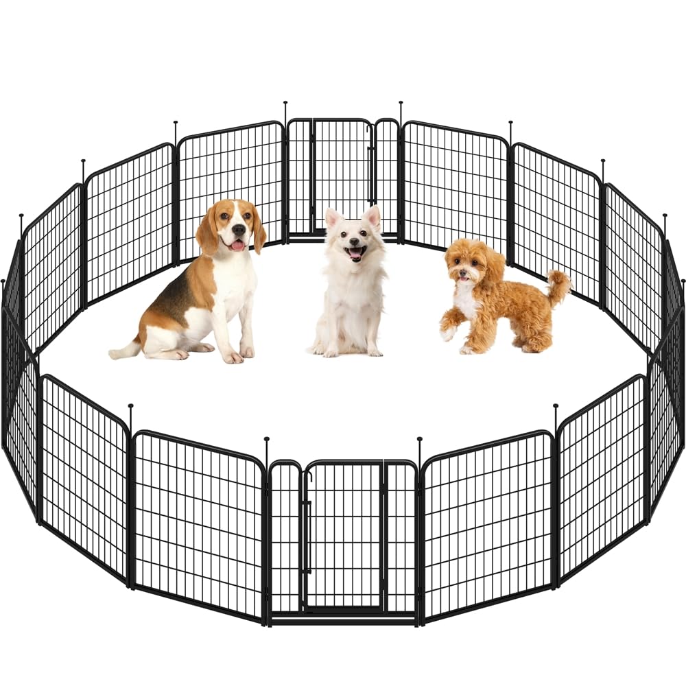 Yaheetech Parque para Perros 16 Paneles 65 x 80 cm con 2 Puertas Barras de Conexión con Cabeza Redonda Corralito para Perros Plegable y Portátil Montaje sin Herramientas para Interior y Exterior
