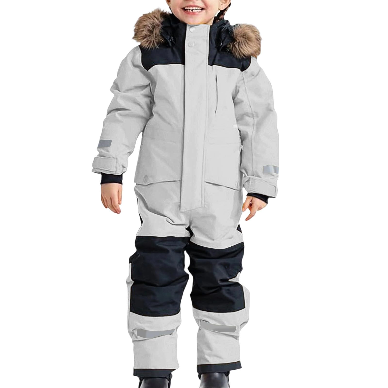 Tute da Neve Bambino e Ragazzi, Tute da Sci Bambine e Ragazze, Tuta da Neve di un Pezzo Bambini Invernale Outdoor Antivento Impermeabile e Traspirante Calda Tuta con (Light Gray, 14-15 Years)