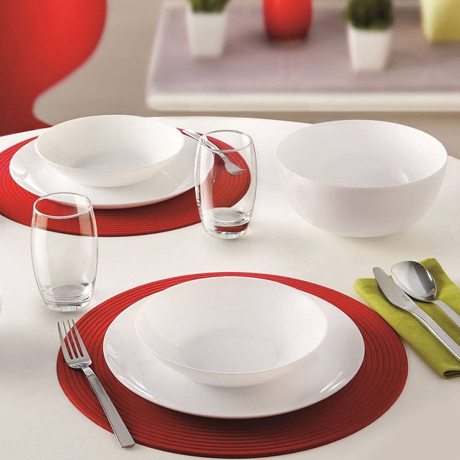 LUMINARC Diwali Service de table 18 pièces pour 6 personnes 6 assiettes plates, 6 assiettes creuses, 6 assiettes à dessert en verre