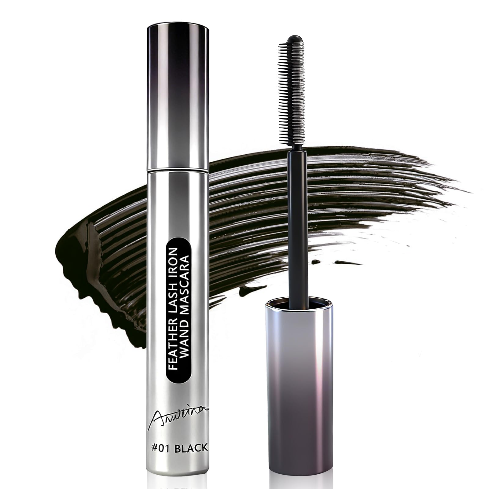 Iron Eye Mascara, Mascara für ältere Frauen, 3D Curling Schwarz Wasserfes MetalMascara, Doppelflügeliger Bürstenkopf, Wimperntusche mit Metallbürste, Volumen & Länge, Leicht & Ohne Klumpen（Schwarz)