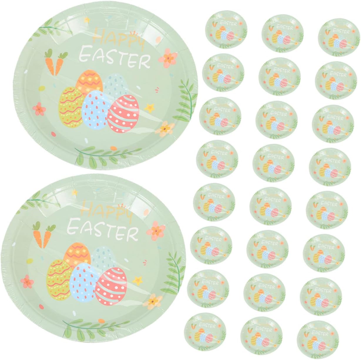 48pcs Easter Party Plates Disposable round Paper Plates 7-inch Bunny Design Holiday Tableware for Spring Gathering and Family Meals