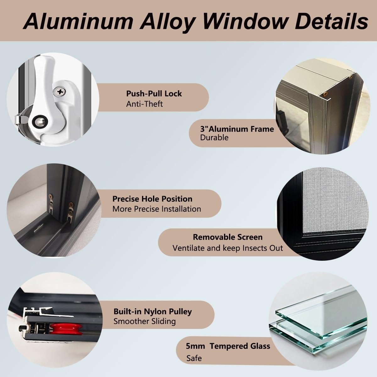 Wymienne okno piwnicy ze stopu aluminium – białe przesuwne okno łazienkowe i szopy ze szkłem hartowanym i wentylacją 63 x 53 cm do domów i garaży