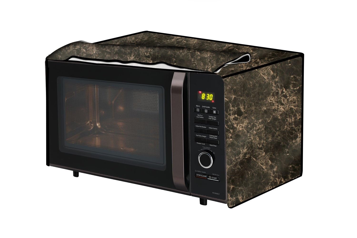 The Furnishing Tree microwave oven cover compatible for Samsung 28 Liters Convection MC28A5013AK/TL, Waterproof, Dustproof, Wipeable, Cover Size In CM: (53.3x48.3x33), Marble Pattern Coffee-image-0