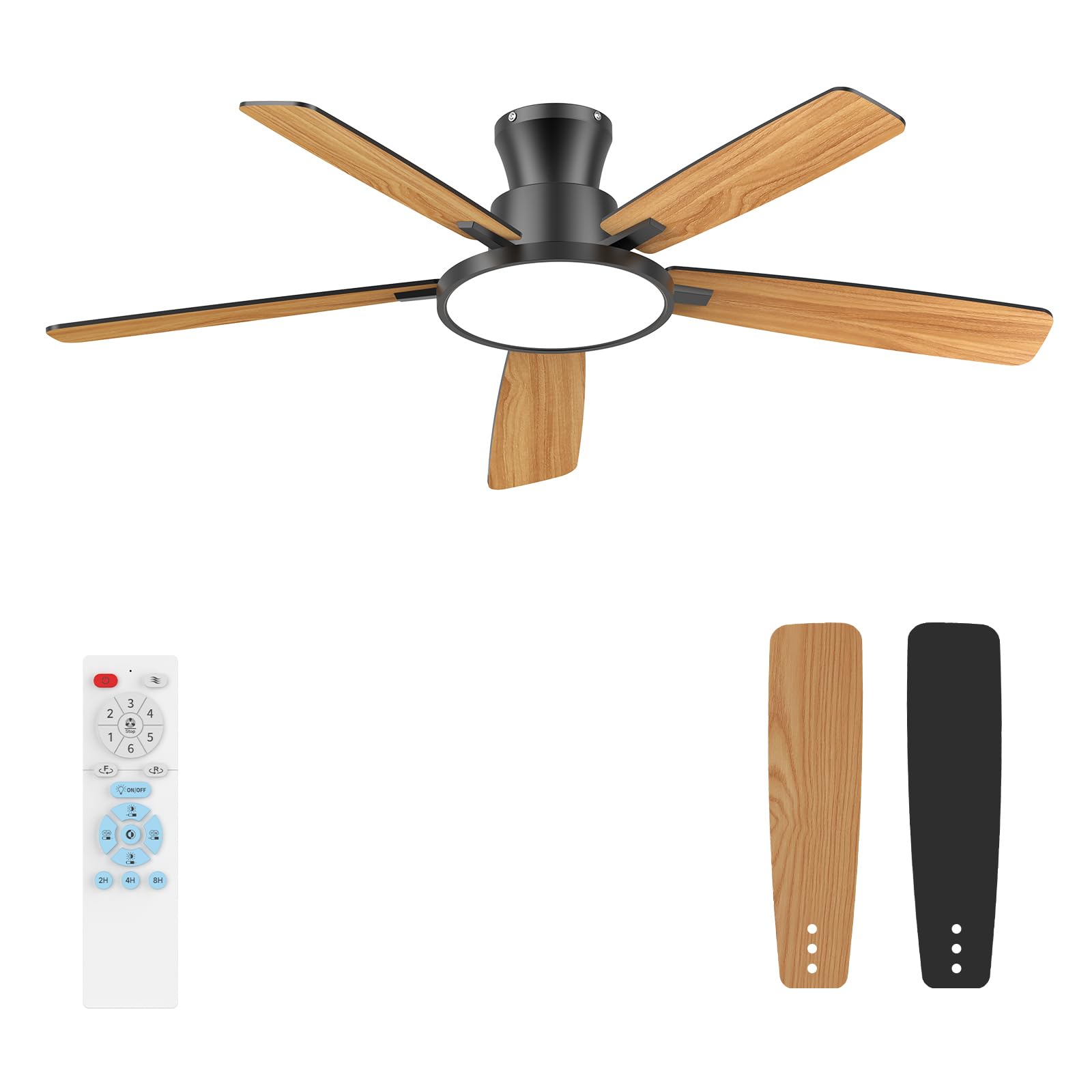 Ceiling Fans with Lights,52 inch,Quiet,Reversible Motor,Dimmable, Adjustable Color Temperature,6 Speeds,Timer, Low Profile Ceiling Fan for Bedroom,Living Room,Indoor/Outdoor Use (Black)