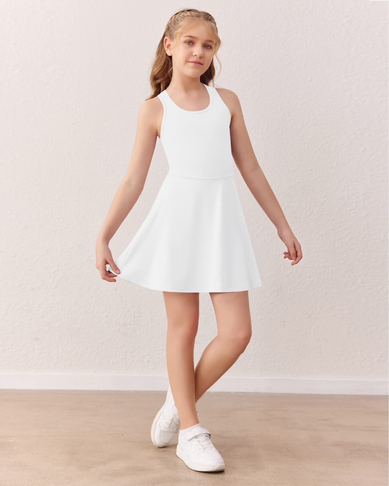 Haloumoning Vestito da tennis senza maniche da bambina, con spalline incrociate, da golf, per scuola, sport, con tasche corte