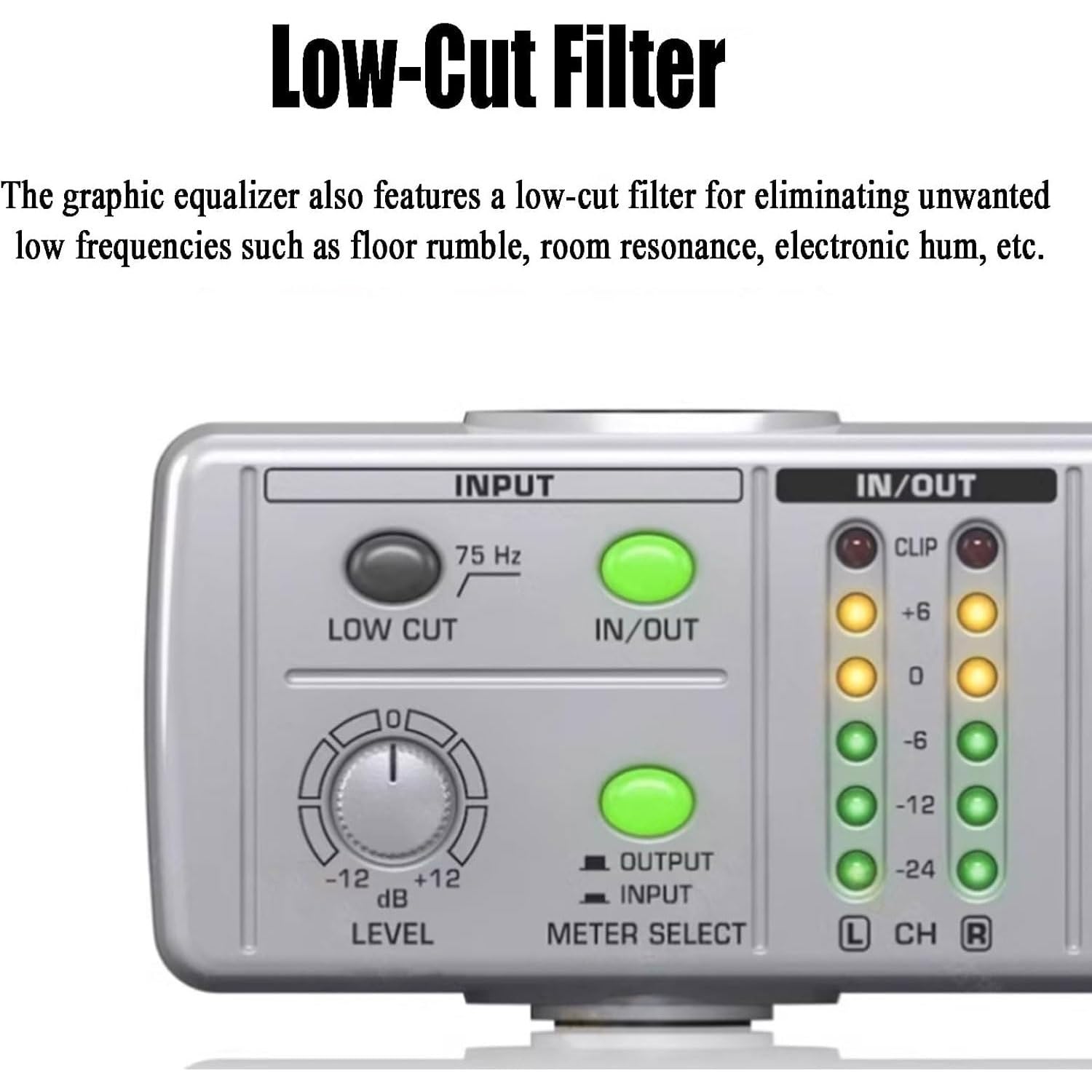 Equalizzatore EQ Grafico Professionale a 9 Bande, Equalizzatore Stereo ad Alta Precisione con Regolazione Alti, Medi e Bassi, Filtro Low-Cut/Luce Display LED/Tecnologia di Rilevamento Feedback