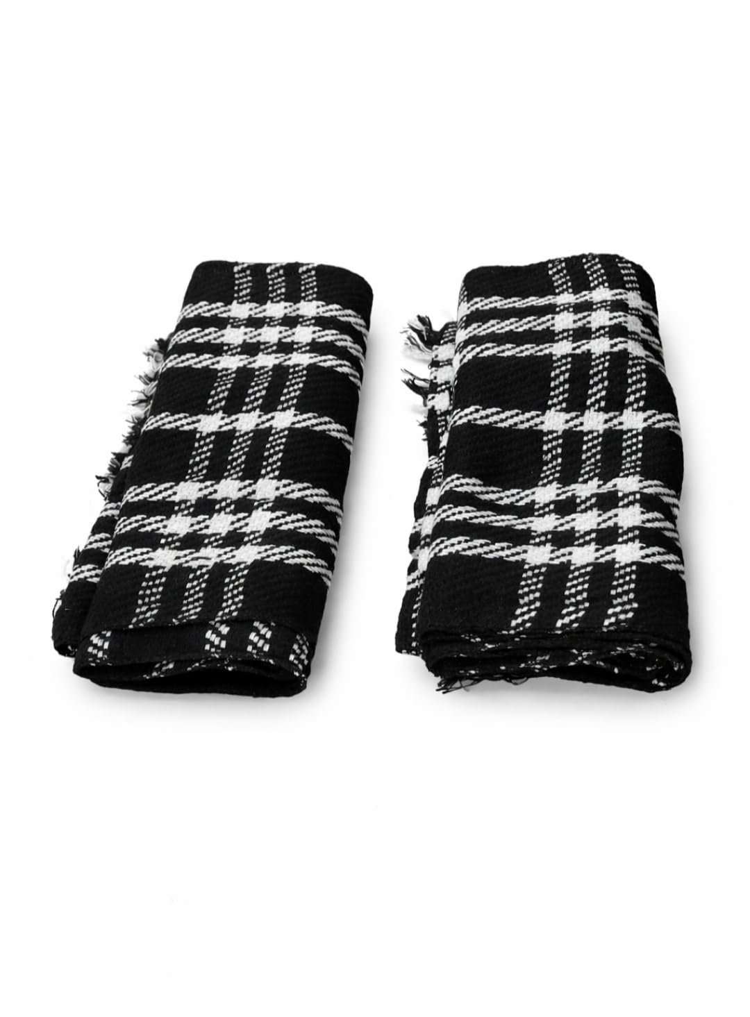 Unisex Winter Scarf, Black and White Tartan Plaid Pattern, Soft Knit Wool Blend, 180 x 30 cm, Fringed Edges, Pack of 2-picture-15